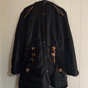 Black Hooded Jacket with Tan Accents